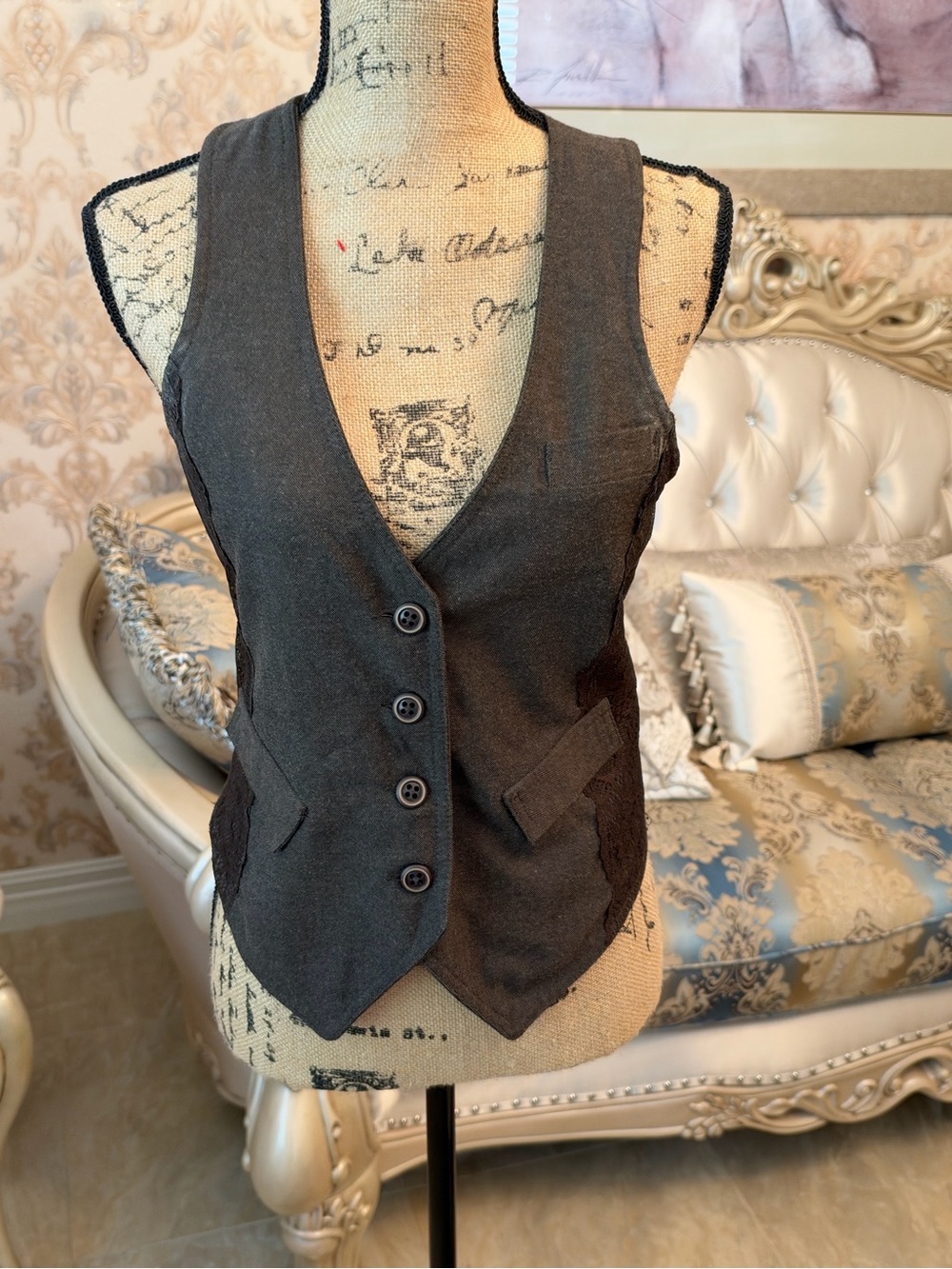 Old Navy Charcoal Gray Tailored Women's Vest with Button Front